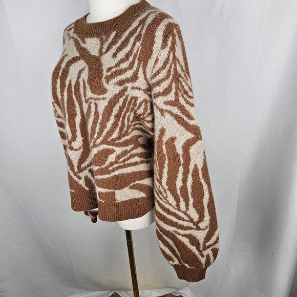 Just Female Sweater Medium Jungle Knit Wool Mohair Animal Print Brown/White - Picture 4 of 12